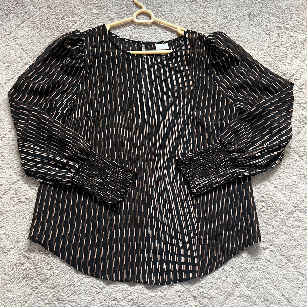 NWOT A New Day Sheer Blouse Puff Sleeves Preppy Office Business Whimsical Sz M